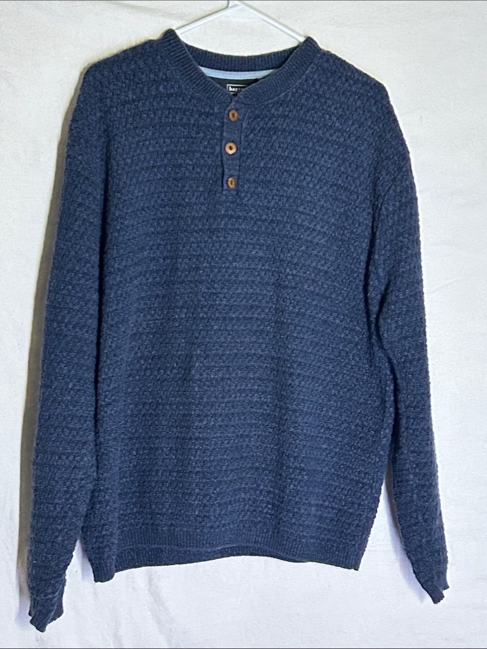 Haggar Men's Navy Textured Crewneck Henley Sweater